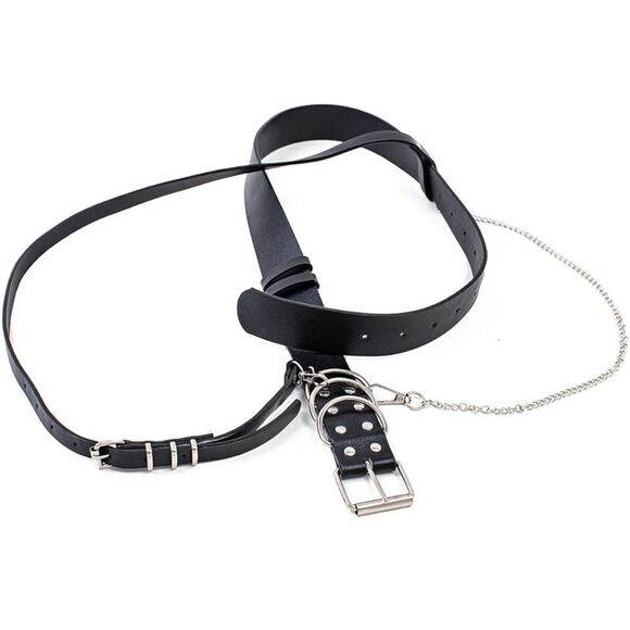Black Chest Harness Belt Silver Chain Pants Punk Gothic Festival NWT